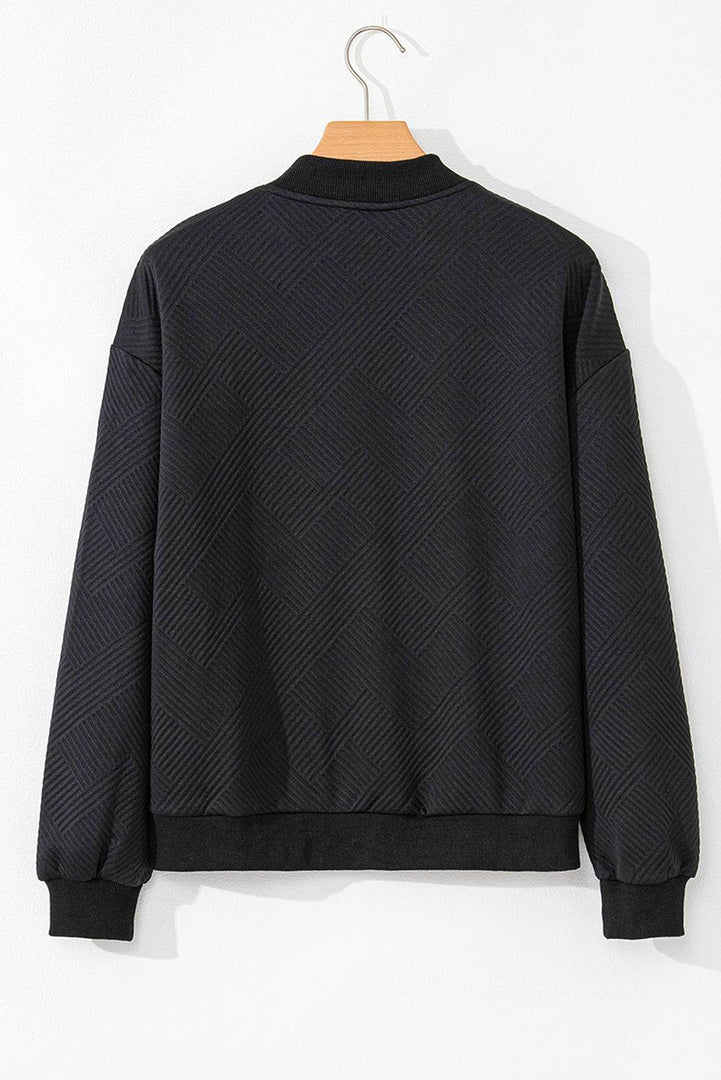 Myosotis Solid Textured Stand Neck Zipper Bomber Jacket - Fashion Queen -  24