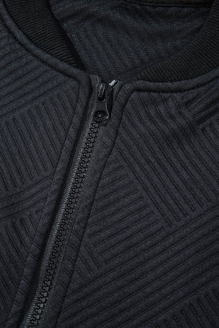 Myosotis Solid Textured Stand Neck Zipper Bomber Jacket - Fashion Queen -  27