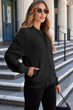 Load image into Gallery viewer, Myosotis Solid Textured Stand Neck Zipper Bomber Jacket - Fashion Queen -  6
