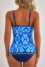 Load image into Gallery viewer, Navy Blue Abstract Print Frilled Trim Spaghetti Straps Tankini Set - Fashion Queen -  2
