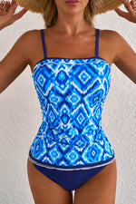 Load image into Gallery viewer, Navy Blue Abstract Print Frilled Trim Spaghetti Straps Tankini Set - Fashion Queen -  3
