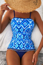 Load image into Gallery viewer, Navy Blue Abstract Print Frilled Trim Spaghetti Straps Tankini Set - Fashion Queen -  6
