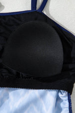 Load image into Gallery viewer, Navy Blue Abstract Print Frilled Trim Spaghetti Straps Tankini Set - Fashion Queen -  9
