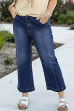 Load image into Gallery viewer, Navy Blue Plus Size Seamed Wide Leg High Waist Jeans - Fashion Queen -  1
