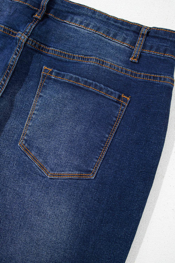 Navy Blue Plus Size Seamed Wide Leg High Waist Jeans - Fashion Queen -  10