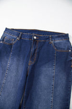Load image into Gallery viewer, Navy Blue Plus Size Seamed Wide Leg High Waist Jeans - Fashion Queen -  12
