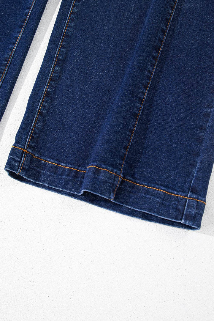 Navy Blue Plus Size Seamed Wide Leg High Waist Jeans - Fashion Queen -  15
