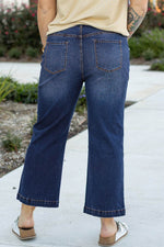 Load image into Gallery viewer, Navy Blue Plus Size Seamed Wide Leg High Waist Jeans - Fashion Queen -  2
