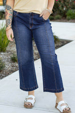 Load image into Gallery viewer, Navy Blue Plus Size Seamed Wide Leg High Waist Jeans - Fashion Queen -  4
