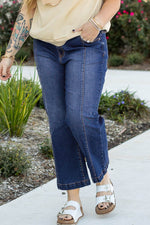 Load image into Gallery viewer, Navy Blue Plus Size Seamed Wide Leg High Waist Jeans - Fashion Queen -  5
