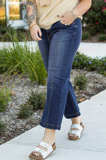 Load image into Gallery viewer, Navy Blue Plus Size Seamed Wide Leg High Waist Jeans - Fashion Queen -  6
