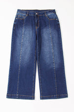 Load image into Gallery viewer, Navy Blue Plus Size Seamed Wide Leg High Waist Jeans - Fashion Queen -  7
