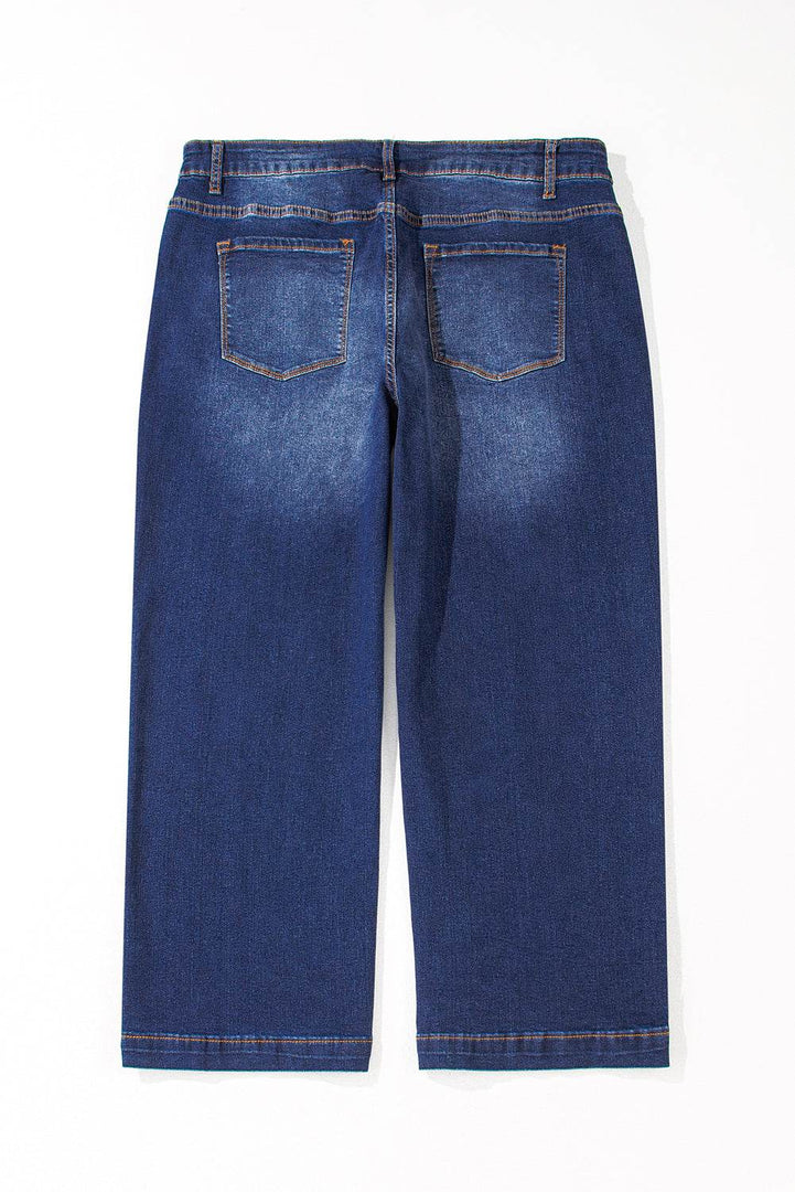 Navy Blue Plus Size Seamed Wide Leg High Waist Jeans - Fashion Queen -  8