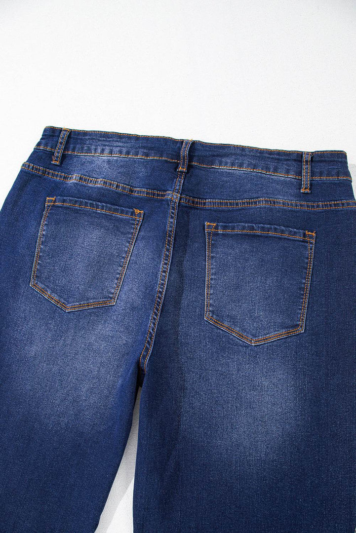 Navy Blue Plus Size Seamed Wide Leg High Waist Jeans - Fashion Queen -  9