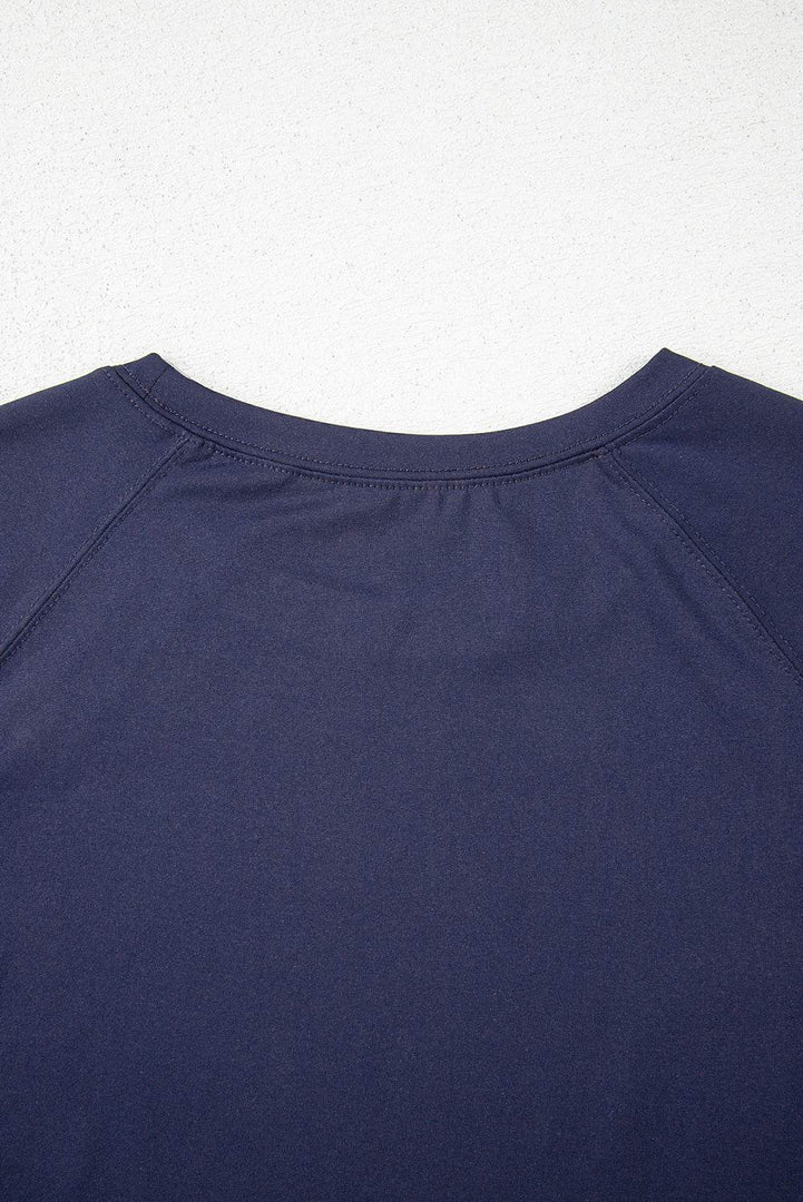 Navy Blue Raw Hem Loose Tee and Wide Leg Pants Set - Fashion Queen -  11