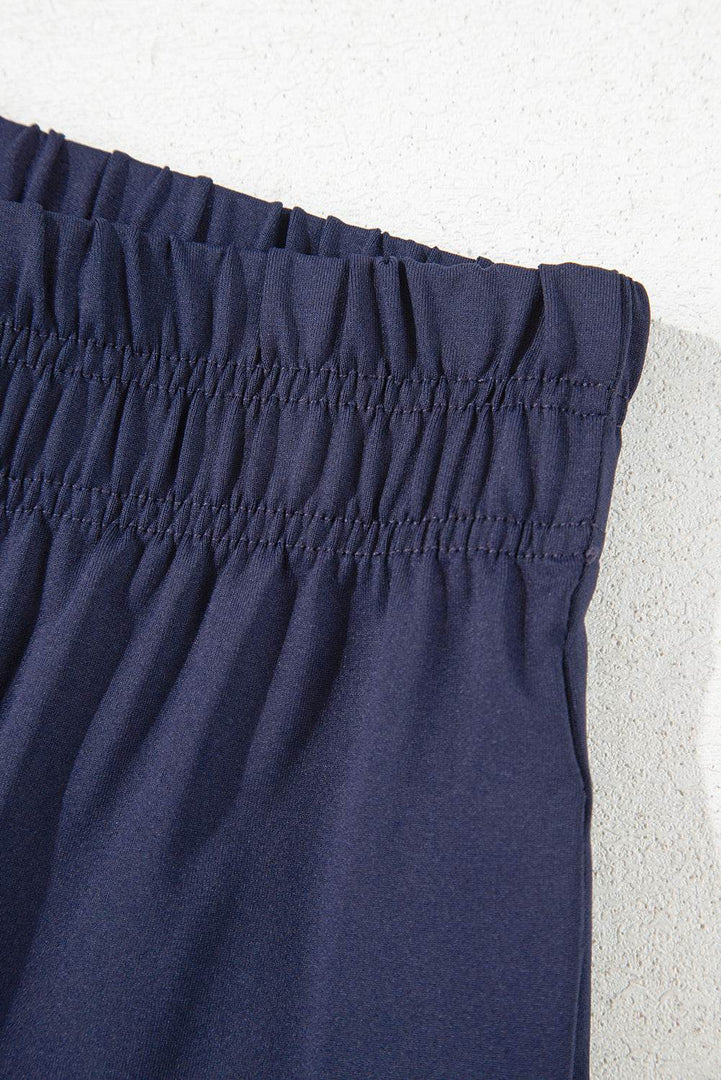 Navy Blue Raw Hem Loose Tee and Wide Leg Pants Set - Fashion Queen -  12