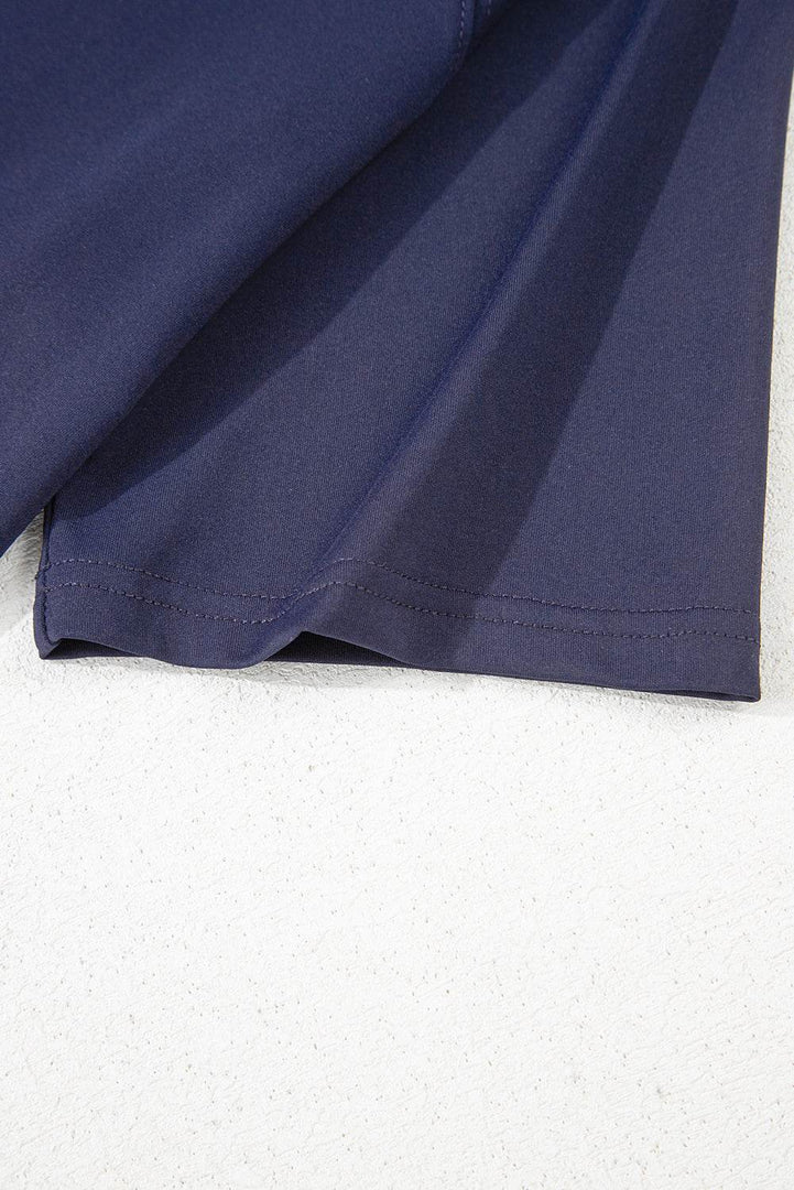Navy Blue Raw Hem Loose Tee and Wide Leg Pants Set - Fashion Queen -  14
