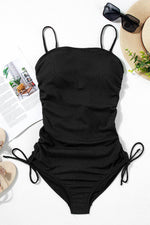 Load image into Gallery viewer, Navy Blue Ribbed Drawstring Sides Cutout One Piece Swimsuit - Fashion Queen -  6
