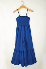 Load image into Gallery viewer, Navy Blue Spaghetti Straps Smocked Ruffled Wide Leg Jumpsuit - Fashion Queen -  6
