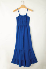 Load image into Gallery viewer, Navy Blue Spaghetti Straps Smocked Ruffled Wide Leg Jumpsuit - Fashion Queen -  7
