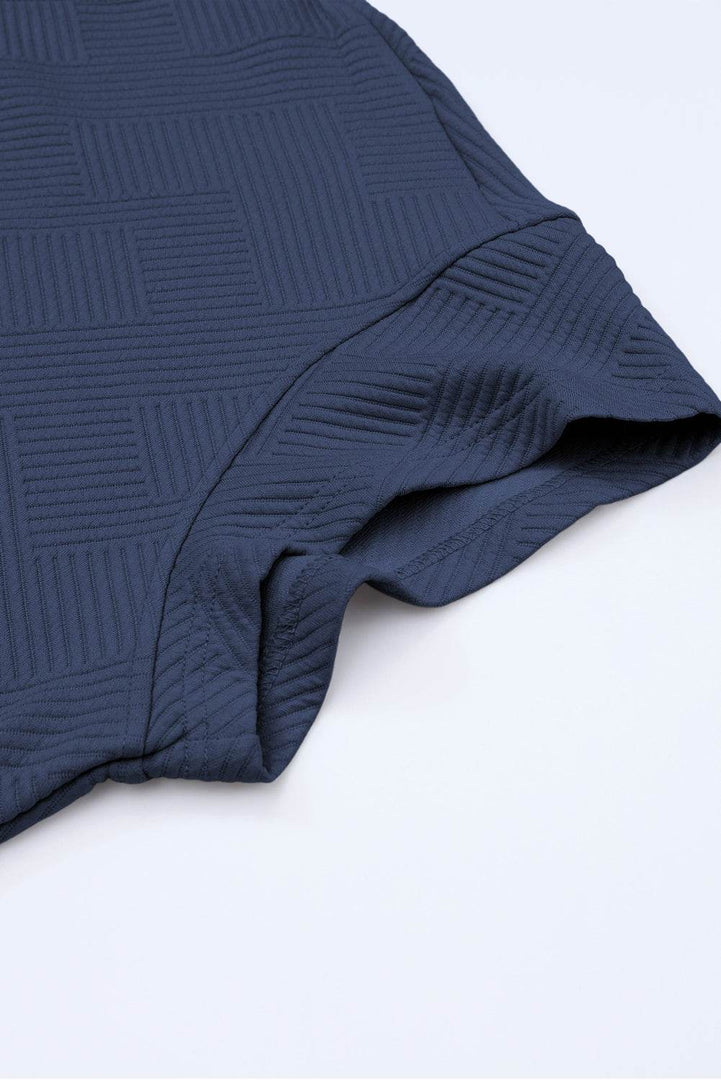 Navy Blue Textured Loose Fit T Shirt and Drawstring Pants Set - Fashion Queen -  11
