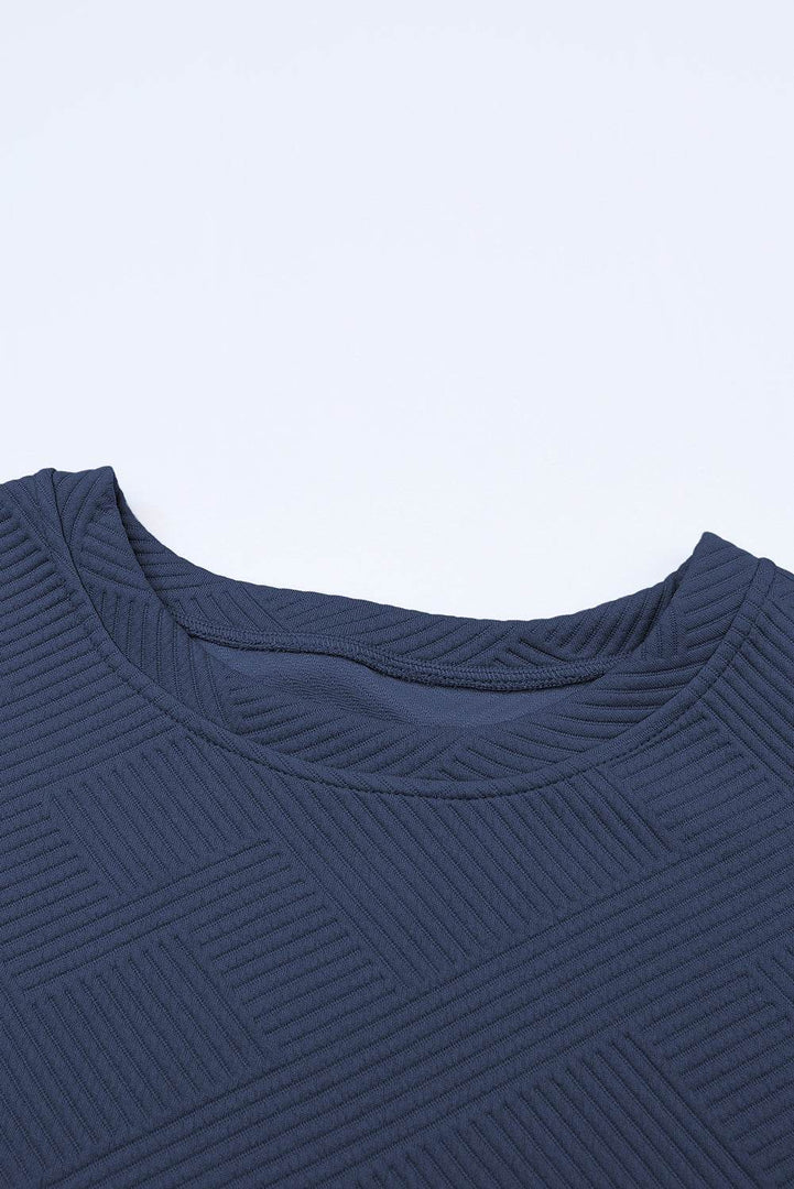 Navy Blue Textured Loose Fit T Shirt and Drawstring Pants Set - Fashion Queen -  12