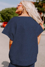 Load image into Gallery viewer, Navy Blue Textured Loose Fit T Shirt and Drawstring Pants Set - Fashion Queen -  2
