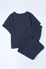 Load image into Gallery viewer, Navy Blue Textured Loose Fit T Shirt and Drawstring Pants Set - Fashion Queen -  7
