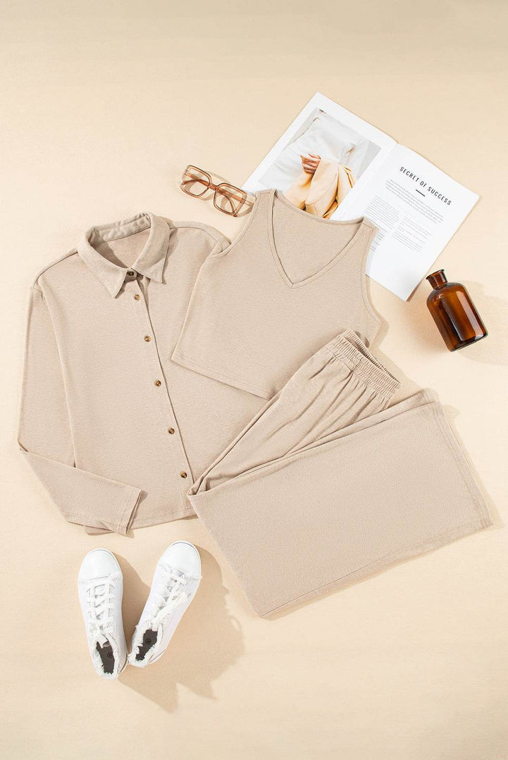 Oatmeal 3-Piece Cozy Knit Lounge Set - Fashion Queen -  4