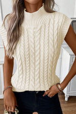 Load image into Gallery viewer, Oatmeal Cable Knit High Neck Sweater Vest - Fashion Queen -  1
