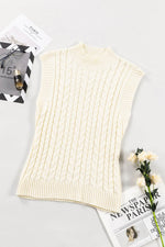 Load image into Gallery viewer, Oatmeal Cable Knit High Neck Sweater Vest - Fashion Queen -  10
