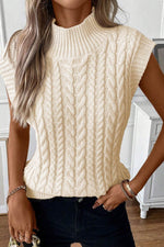 Load image into Gallery viewer, Oatmeal Cable Knit High Neck Sweater Vest - Fashion Queen -  2
