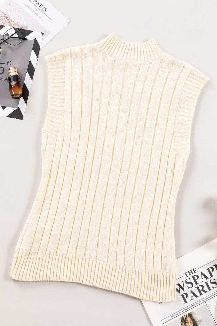 Oatmeal Cable Knit High Neck Sweater Vest - Fashion Queen -  9