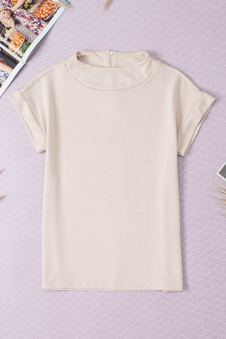 Oatmeal Plain Crew Neck Loose Fit Casual Top - Fashion Queen -  6