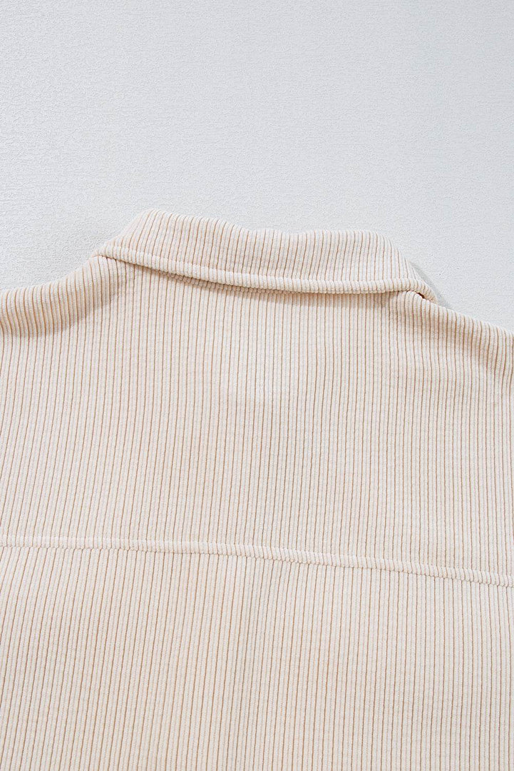 Oatmeal Textured Flap Pockets Buttoned Plus Size Shacket - Fashion Queen -  12