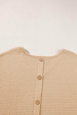 Load image into Gallery viewer, Oatmeal Textured Knit Button Back Cuffed Sleeve Tee - Fashion Queen -  6
