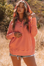 Orange Batwing Sleeve Pocketed Henley Hoodie - Fashion Queen -  1
