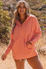 Load image into Gallery viewer, Orange Batwing Sleeve Pocketed Henley Hoodie - Fashion Queen -  10
