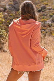 Orange Batwing Sleeve Pocketed Henley Hoodie - Fashion Queen -  2