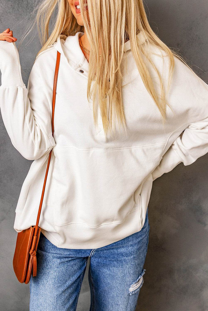 Orange Batwing Sleeve Pocketed Henley Hoodie - Fashion Queen -  20