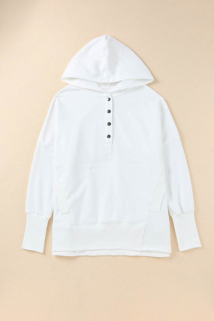Orange Batwing Sleeve Pocketed Henley Hoodie - Fashion Queen -  23