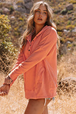 Load image into Gallery viewer, Orange Batwing Sleeve Pocketed Henley Hoodie - Fashion Queen -  3

