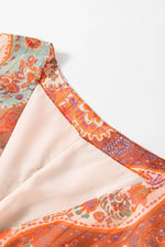 Load image into Gallery viewer, Orange Boho Paisley Print Long Sleeve Pleated Belted Mini Dress - Fashion Queen -  9
