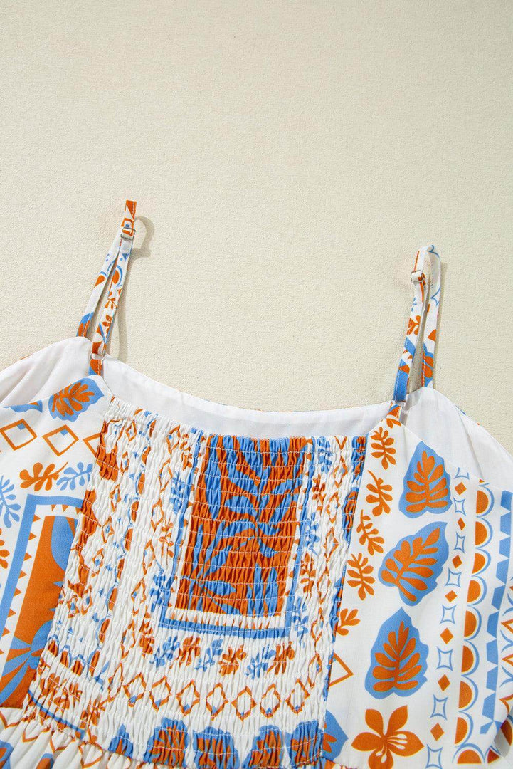 Orange Multi Printed Ricrac Trim Spaghetti Straps Maxi Dress - Fashion Queen -  11