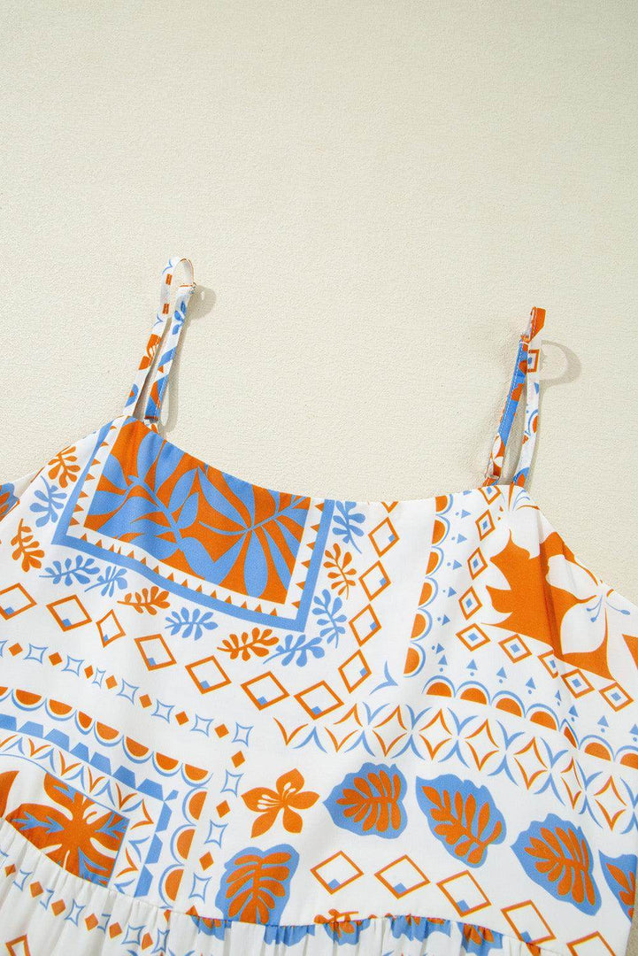 Orange Multi Printed Ricrac Trim Spaghetti Straps Maxi Dress - Fashion Queen -  12