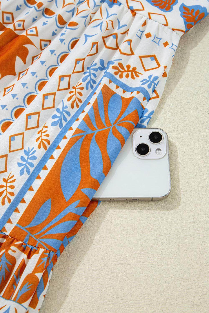 Orange Multi Printed Ricrac Trim Spaghetti Straps Maxi Dress - Fashion Queen -  13