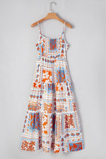 Load image into Gallery viewer, Orange Multi Printed Ricrac Trim Spaghetti Straps Maxi Dress - Fashion Queen -  8
