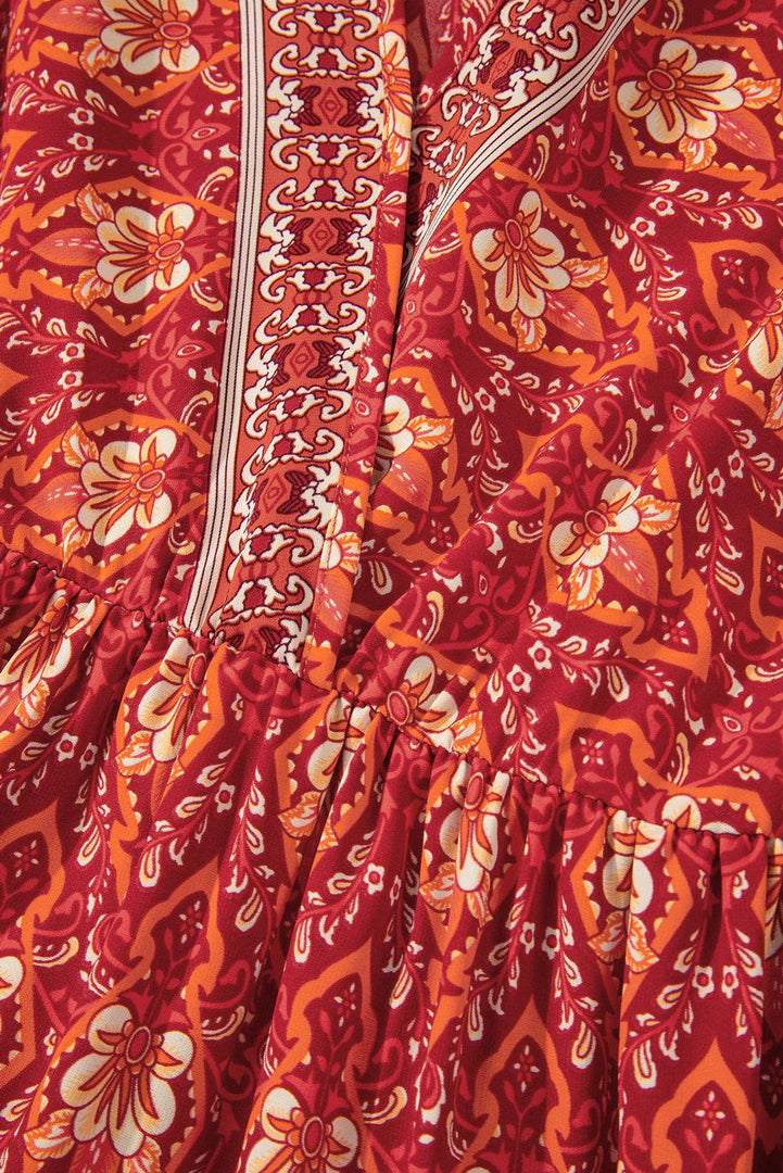 Orange Plus Size Printed Surplice Neck Empire Waist Flowy Mini Dress - Fashion Queen -  11