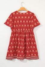 Load image into Gallery viewer, Orange Plus Size Printed Surplice Neck Empire Waist Flowy Mini Dress - Fashion Queen -  6
