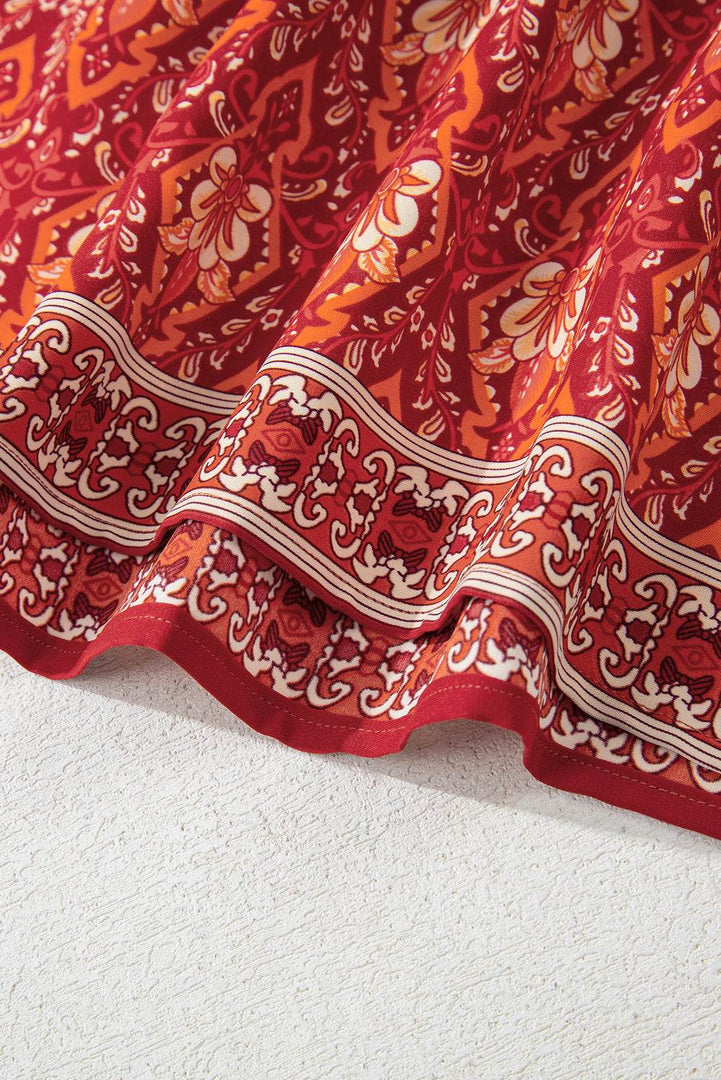 Orange Plus Size Printed Surplice Neck Empire Waist Flowy Mini Dress - Fashion Queen -  9